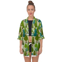 Seamless-forest-pattern-cartoon-tree Open Front Chiffon Kimono by nateshop