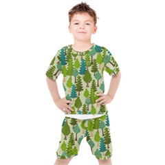 Seamless-forest-pattern-cartoon-tree Kids  Tee And Shorts Set by nateshop