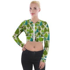 Seamless-forest-pattern-cartoon-tree Long Sleeve Cropped Velvet Jacket by nateshop