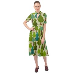 Seamless-forest-pattern-cartoon-tree Keyhole Neckline Chiffon Dress by nateshop