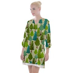 Seamless-forest-pattern-cartoon-tree Open Neck Shift Dress by nateshop