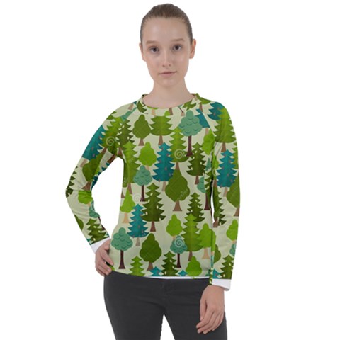 Seamless-forest-pattern-cartoon-tree Women s Long Sleeve Raglan Tee by nateshop