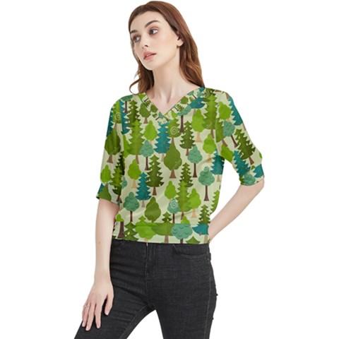 Seamless-forest-pattern-cartoon-tree Quarter Sleeve Blouse by nateshop