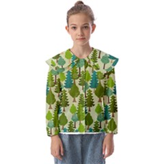 Seamless-forest-pattern-cartoon-tree Kids  Peter Pan Collar Blouse by nateshop