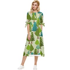 Seamless-forest-pattern-cartoon-tree Bow Sleeve Chiffon Midi Dress by nateshop