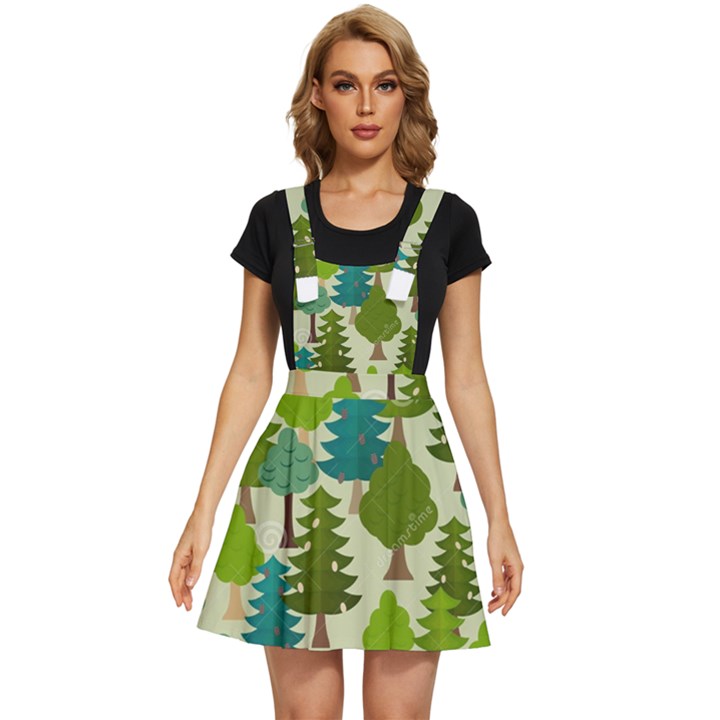 Seamless-forest-pattern-cartoon-tree Apron Dress