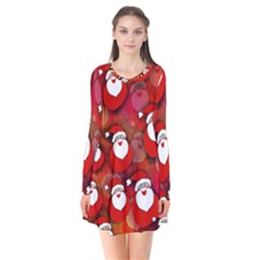 Seamless-santa Claus Long Sleeve V-neck Flare Dress by nateshop