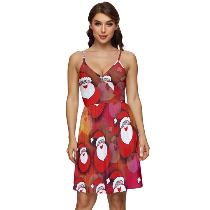 Seamless-santa Claus V-Neck Pocket Summer Dress 