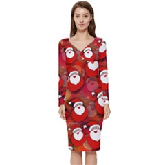 Seamless-santa Claus Long Sleeve V-neck Bodycon Dress  by nateshop