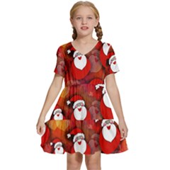 Seamless-santa Claus Kids  Short Sleeve Tiered Mini Dress