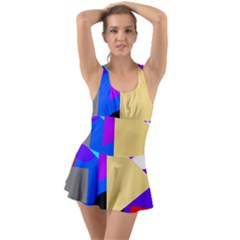 Shape Colorful Creativity Abstract Pattern Ruffle Top Dress Swimsuit