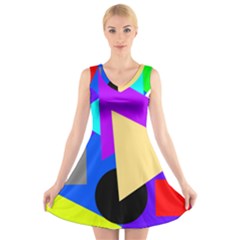 Shape Colorful Creativity Abstract Pattern V-neck Sleeveless Dress by Ravend