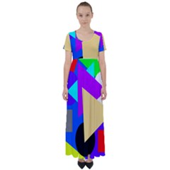 Shape Colorful Creativity Abstract Pattern High Waist Short Sleeve Maxi Dress