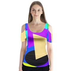 Shape Colorful Creativity Abstract Pattern Butterfly Sleeve Cutout Tee 