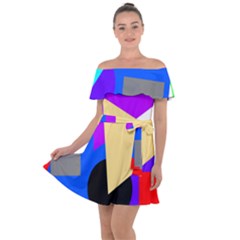 Shape Colorful Creativity Abstract Pattern Off Shoulder Velour Dress by Ravend