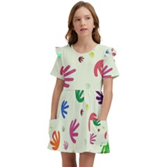 Doodle Squiggles Colorful Pattern Kids  Frilly Sleeves Pocket Dress by Ravend