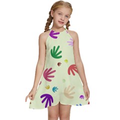 Doodle Squiggles Colorful Pattern Kids  Halter Collar Waist Tie Chiffon Dress