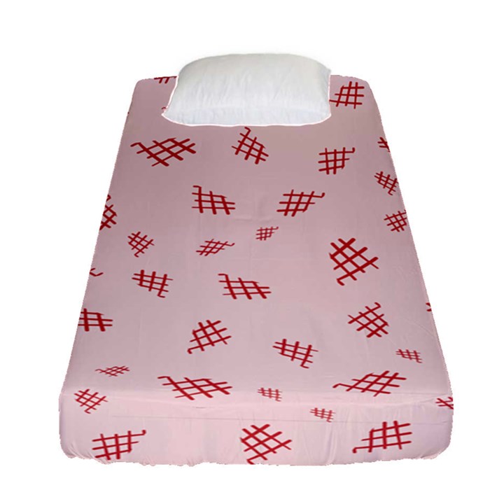 Grid Pattern Red Background Fitted Sheet (Single Size)