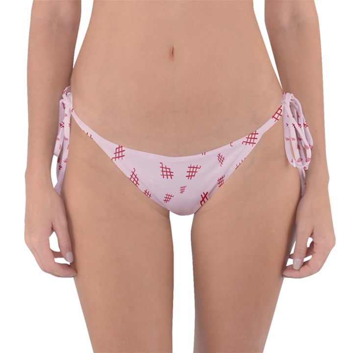 Grid Pattern Red Background Reversible Bikini Bottom