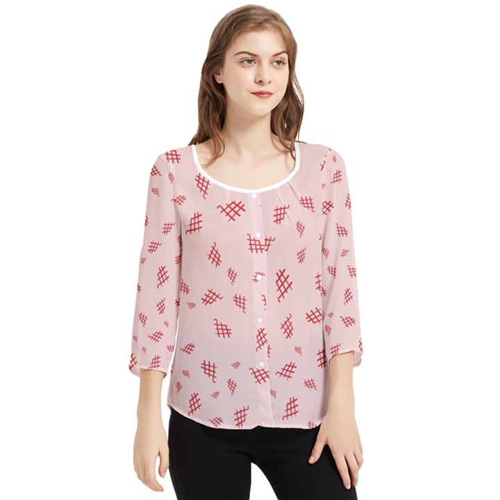 Grid Pattern Red Background Chiffon Quarter Sleeve Blouse