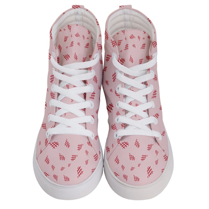 Grid Pattern Red Background Women s Hi-Top Skate Sneakers