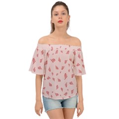 Grid Pattern Red Background Off Shoulder Short Sleeve Top by Ravend