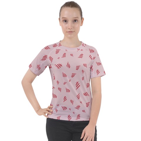 Grid Pattern Red Background Women s Sport Raglan Tee by Ravend