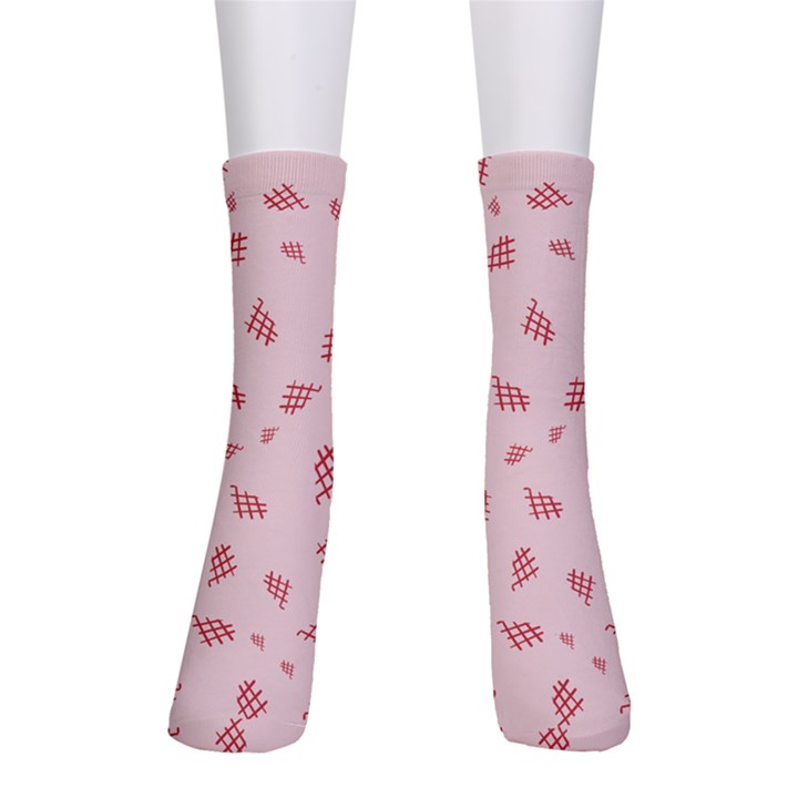 Grid Pattern Red Background Crew Socks