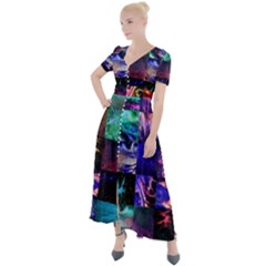 Patchwork Decorative Decor Tile Button Up Short Sleeve Maxi Dress by Ravend