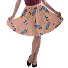 Rocket Ship Rocket Spaceship A-line Skater Skirt by Ravend