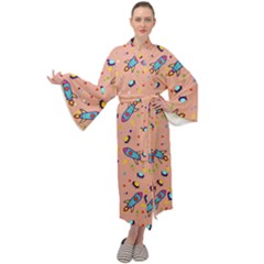 Rocket Ship Rocket Spaceship Maxi Velour Kimono by Ravend