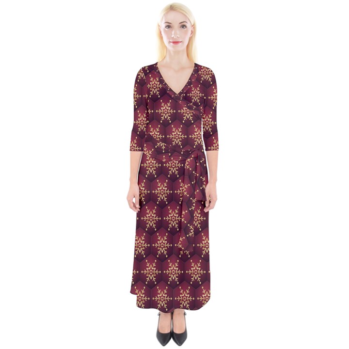 Background Pattern Icon Design Quarter Sleeve Wrap Maxi Dress