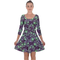 Man Butterfly Drawing Motif Pattern Quarter Sleeve Skater Dress