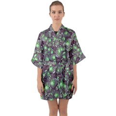 Man Butterfly Drawing Motif Pattern Half Sleeve Satin Kimono 