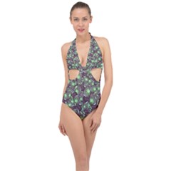 Man Butterfly Drawing Motif Pattern Halter Front Plunge Swimsuit by dflcprintsclothing