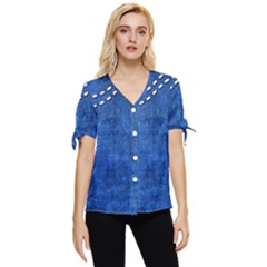 Background-jeans  Bow Sleeve Button Up Top by nateshop