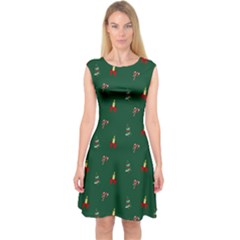 Christmas Background Green Pattern Capsleeve Midi Dress by Ravend