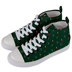 Christmas Background Green Pattern Women s Mid-top Canvas Sneakers by Ravend