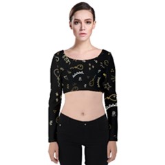 Background Graphic Beautiful Velvet Long Sleeve Crop Top by Ravend