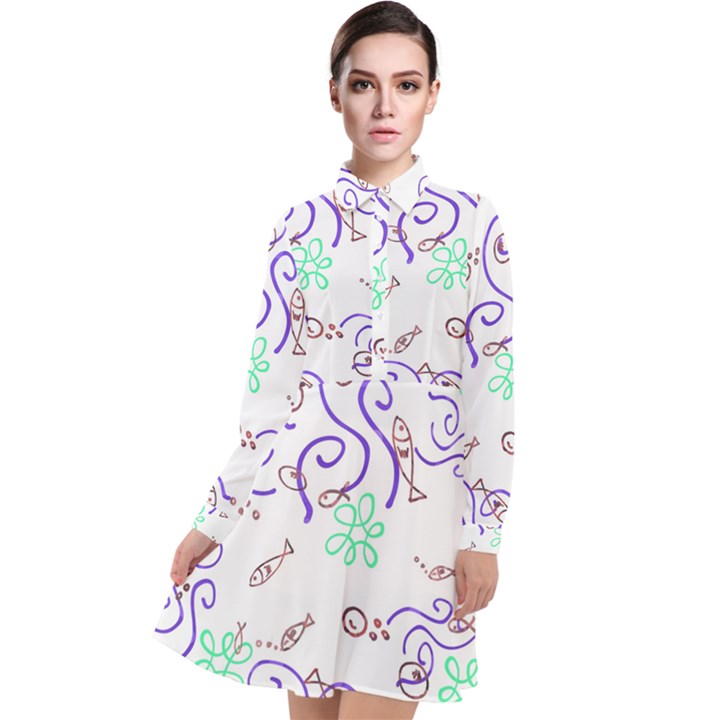 Background Pattern Wallpaper Fish Long Sleeve Chiffon Shirt Dress