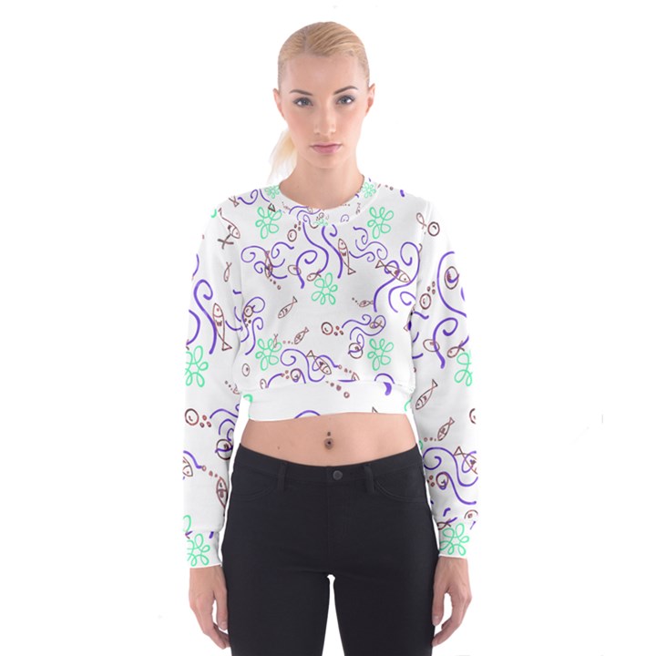 Background Pattern Wallpaper Fish Cropped Sweatshirt