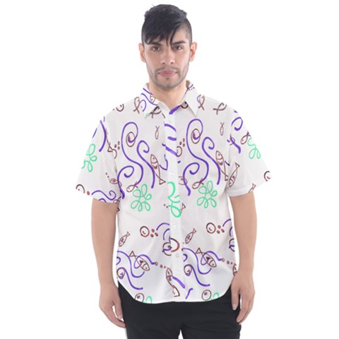 Background Pattern Wallpaper Fish Men s Short Sleeve Shirt by Ravend