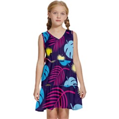 Leaves Patternwallpaper Foliage Kids  Sleeveless Tiered Mini Dress by Ravend