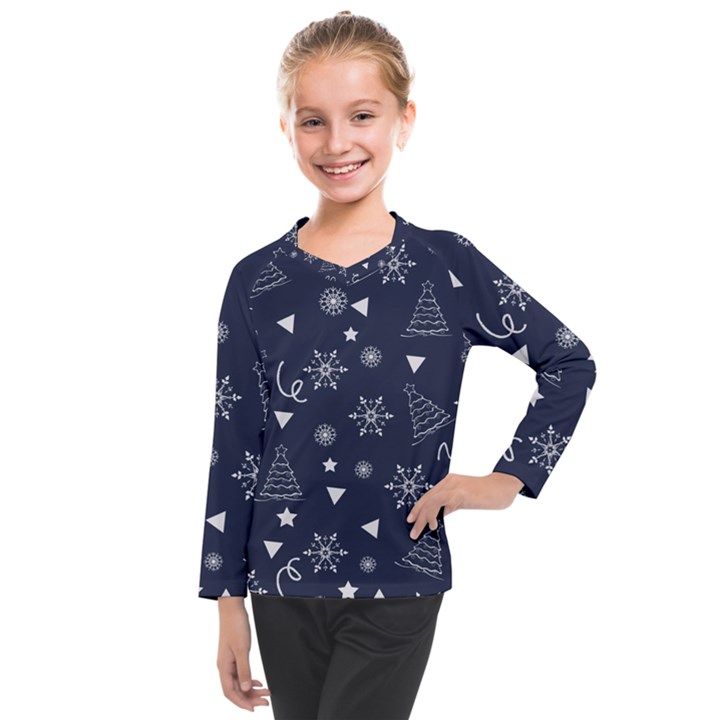 Tree Christmas Xmas Snow Kids  Long Mesh Tee