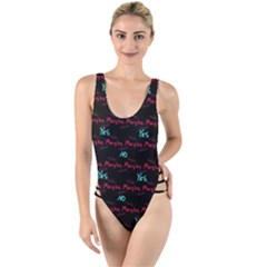 Doodle Lettering Background High Leg Strappy Swimsuit by Ravend