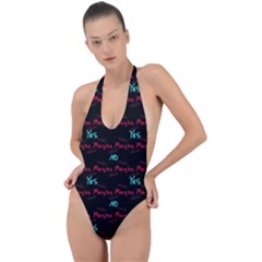 Doodle Lettering Background Backless Halter One Piece Swimsuit by Ravend