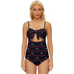 Doodle Lettering Background Knot Front One-piece Swimsuit by Ravend