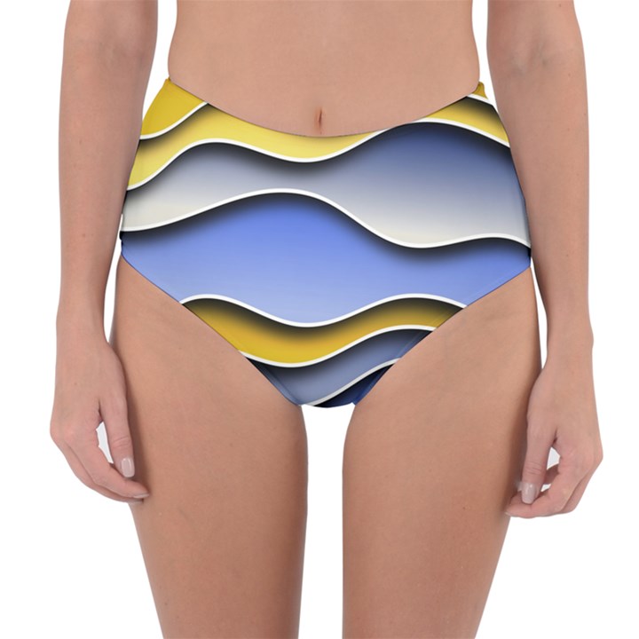 Background Abstract Wave Colorful Reversible High-Waist Bikini Bottoms