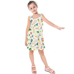 Pattern School Bag Pencil Triangle Kids  Sleeveless Dress by Ravend