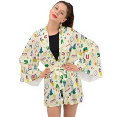 Pattern School Bag Pencil Triangle Long Sleeve Kimono by Ravend